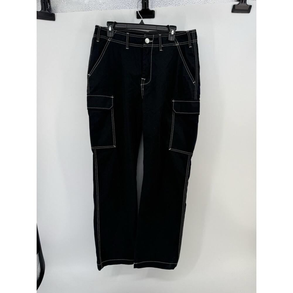 True Religion Ripstop Cargo Pants Black White Contrast Stitch Utility Men 32 NWT